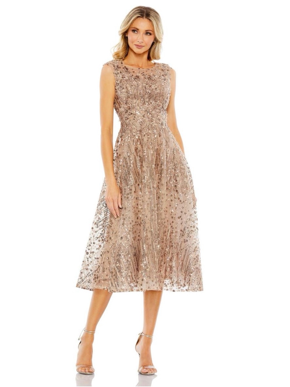 Mac Duggal Sequined Fit and Flare Midi Dress